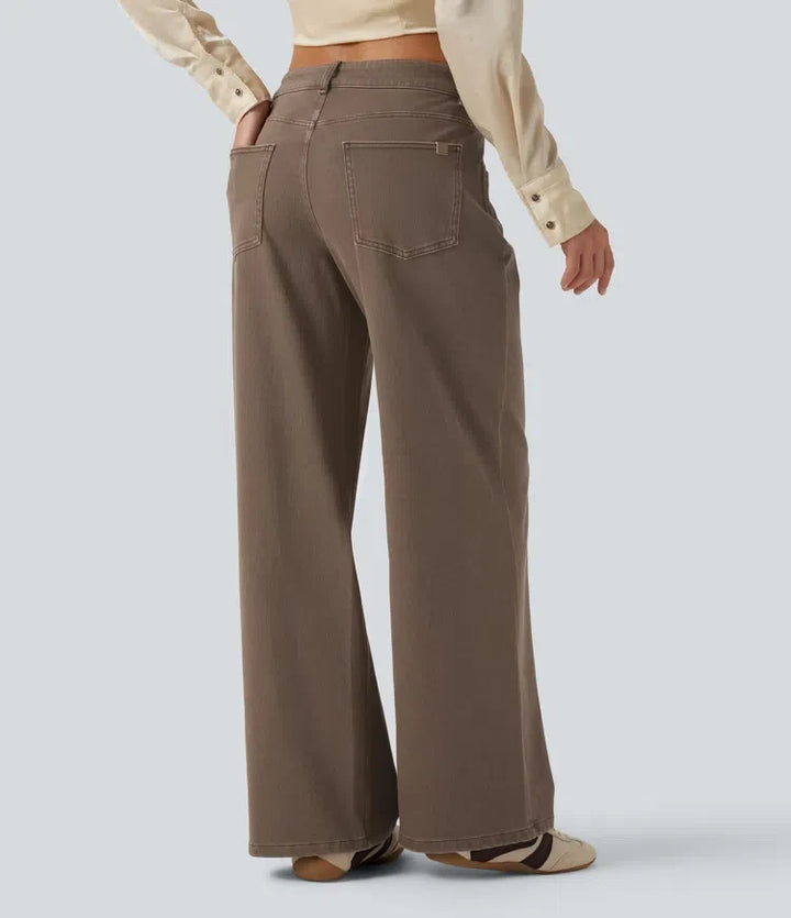 Wide Leg Jeans Women Low Rise Stretch Denim with Pockets