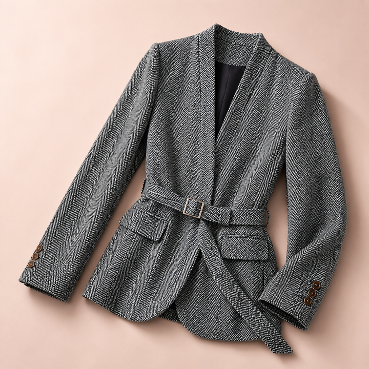 Women's Belted Jacket | Wool Blend Herringbone