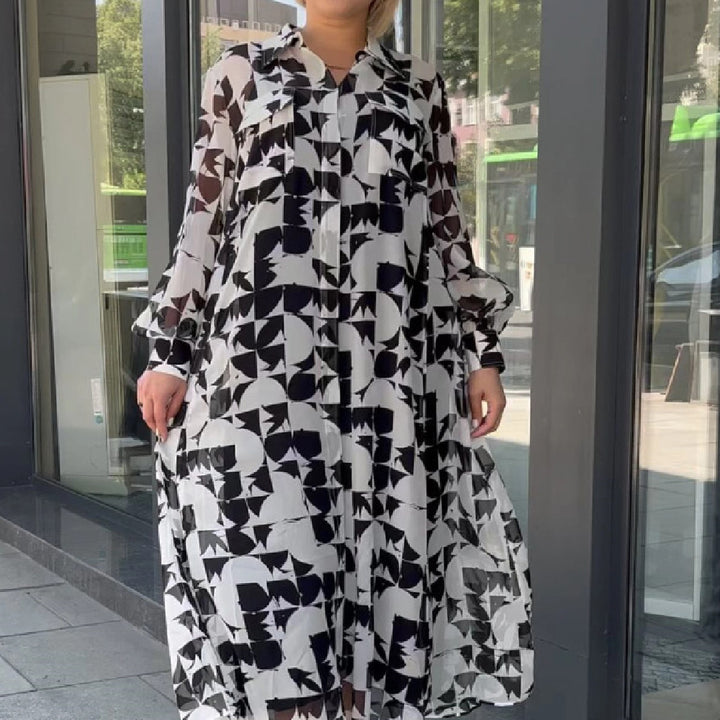 Fashion Lantern Sleeve Plaid Dress-HighTouch