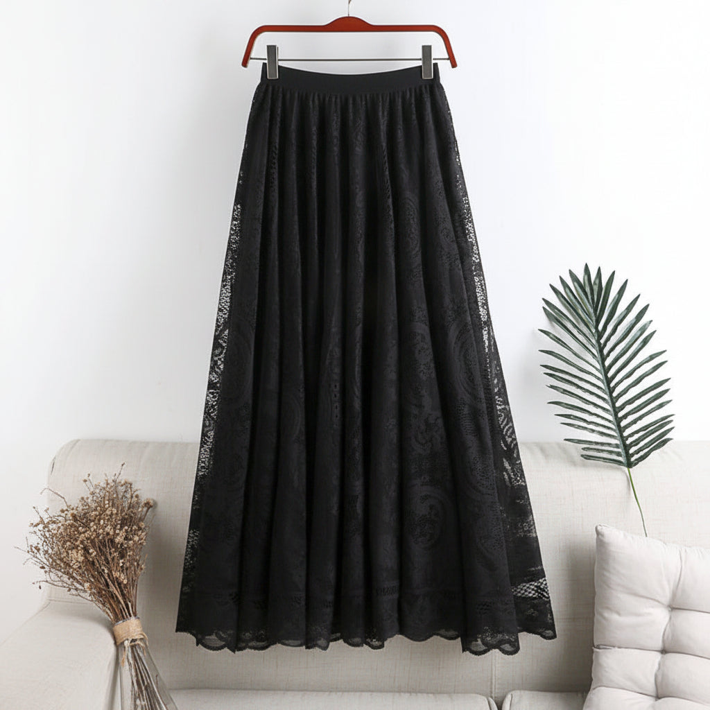 Women's Embroidered Lace Umbrella Long Skirt-HighTouch
