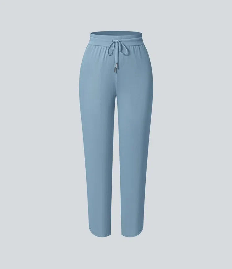 Mid Rise Drawstring Curved Hem Quick Dry Golf Tapered Pants with Pockets-UPF40+