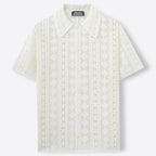 Mens Short-Sleeve Cardigan Crochet Hollow-Out Knitted Sweater-HighTouch