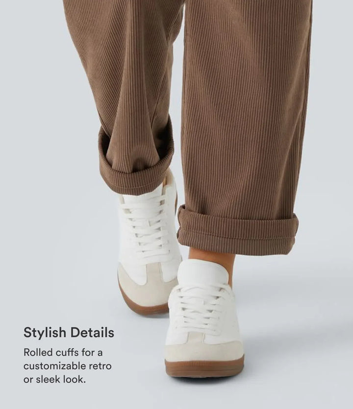 Mid Rise Zipper Pocket Corduroy Casual Pants