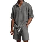 Men's Zip-Up Short-Sleeve Shorts Set-HighTouch