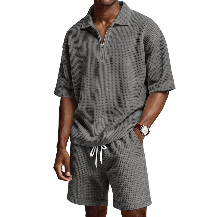 Men's Zip-Up Short-Sleeve Shorts Set-HighTouch