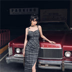Women's High-Waist Sleeveless Long Skirt – Black Grey Straight Collar Maxi Skirt-HighTouch