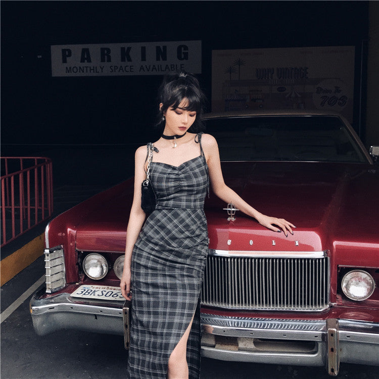 Women's High-Waist Sleeveless Long Skirt – Black Grey Straight Collar Maxi Skirt-HighTouch