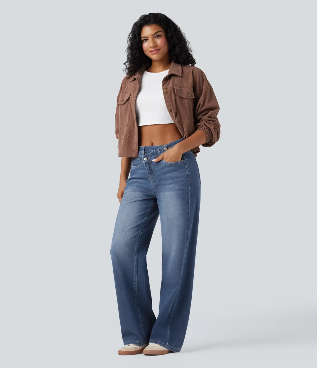 Baggy Jeans Women High Waisted Asymmetric Washed Denim