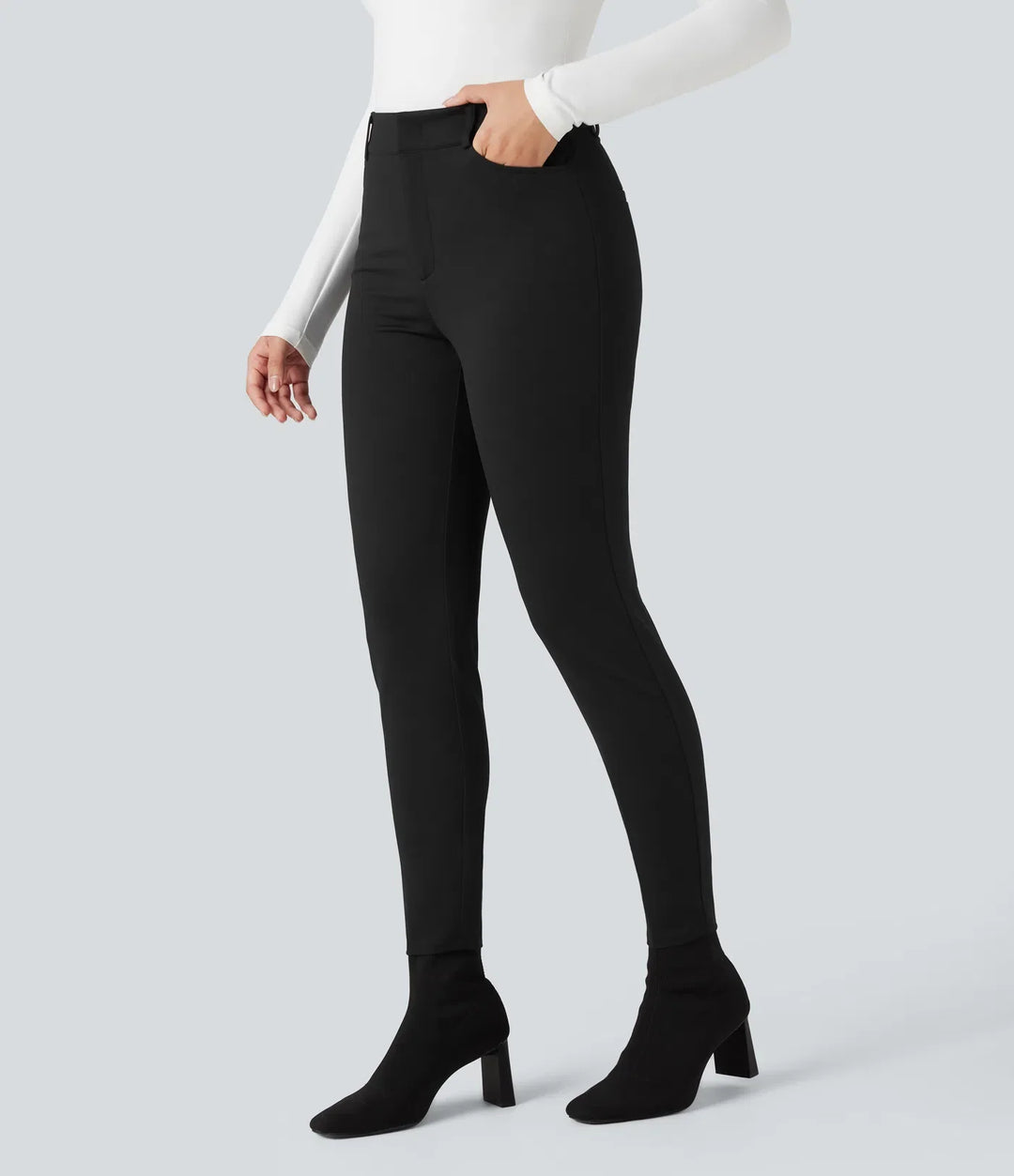 Skinny Work Pants Women Herringbone High Waisted Trousers