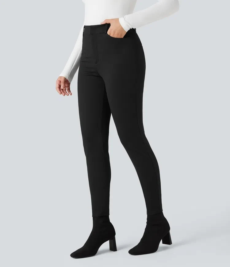 Skinny Work Pants Women Herringbone High Waisted Trousers