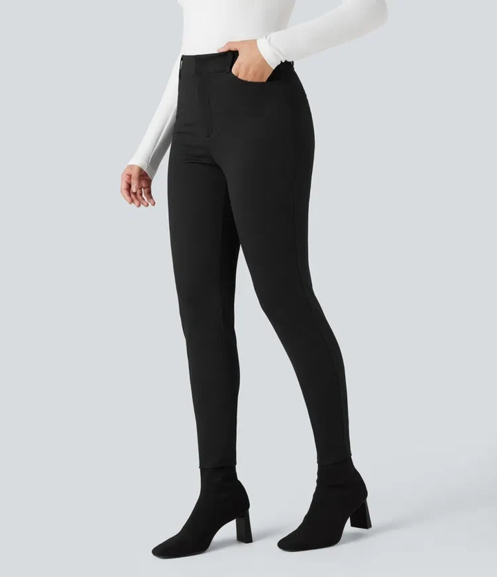 Skinny Work Pants Women Herringbone High Waisted Trousers