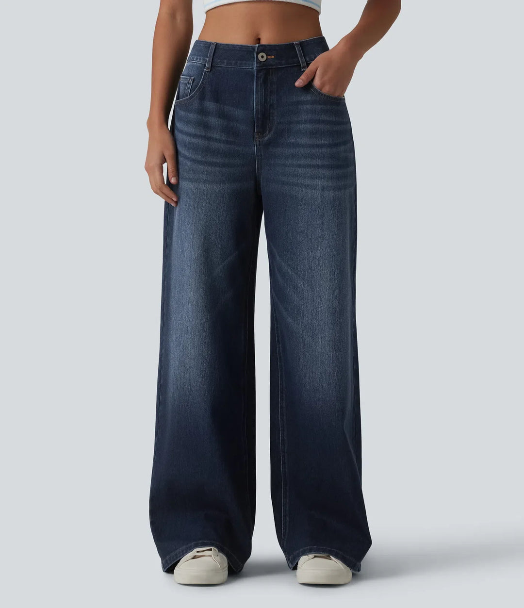 Baggy Wide Leg Jeans Women Mid Rise Washed Denim