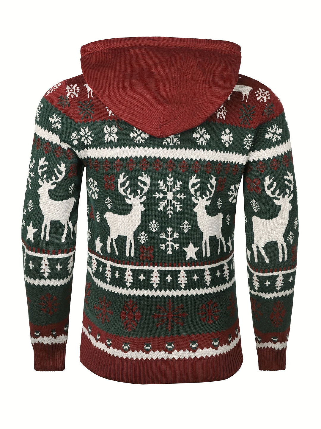 Women's Hooded Christmas Sweater with Reindeer and Snowflake Pattern