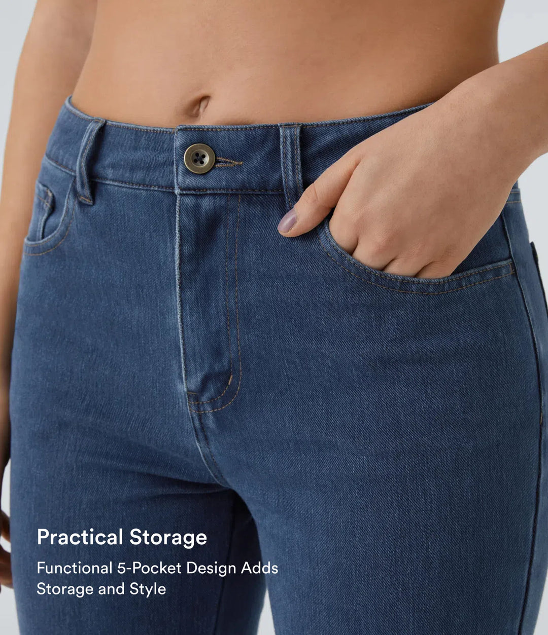 Bootcut Jeans Women Mid Rise Washed Denim with Pockets