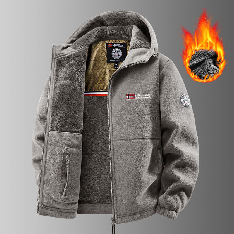 Giacca con cappuccio da uomo, ampia e comoda, in velluto