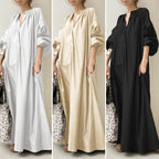 Women's V-Neck Long Maxi Dress – Soft Cotton-Blend Casual Dress-HighTouch