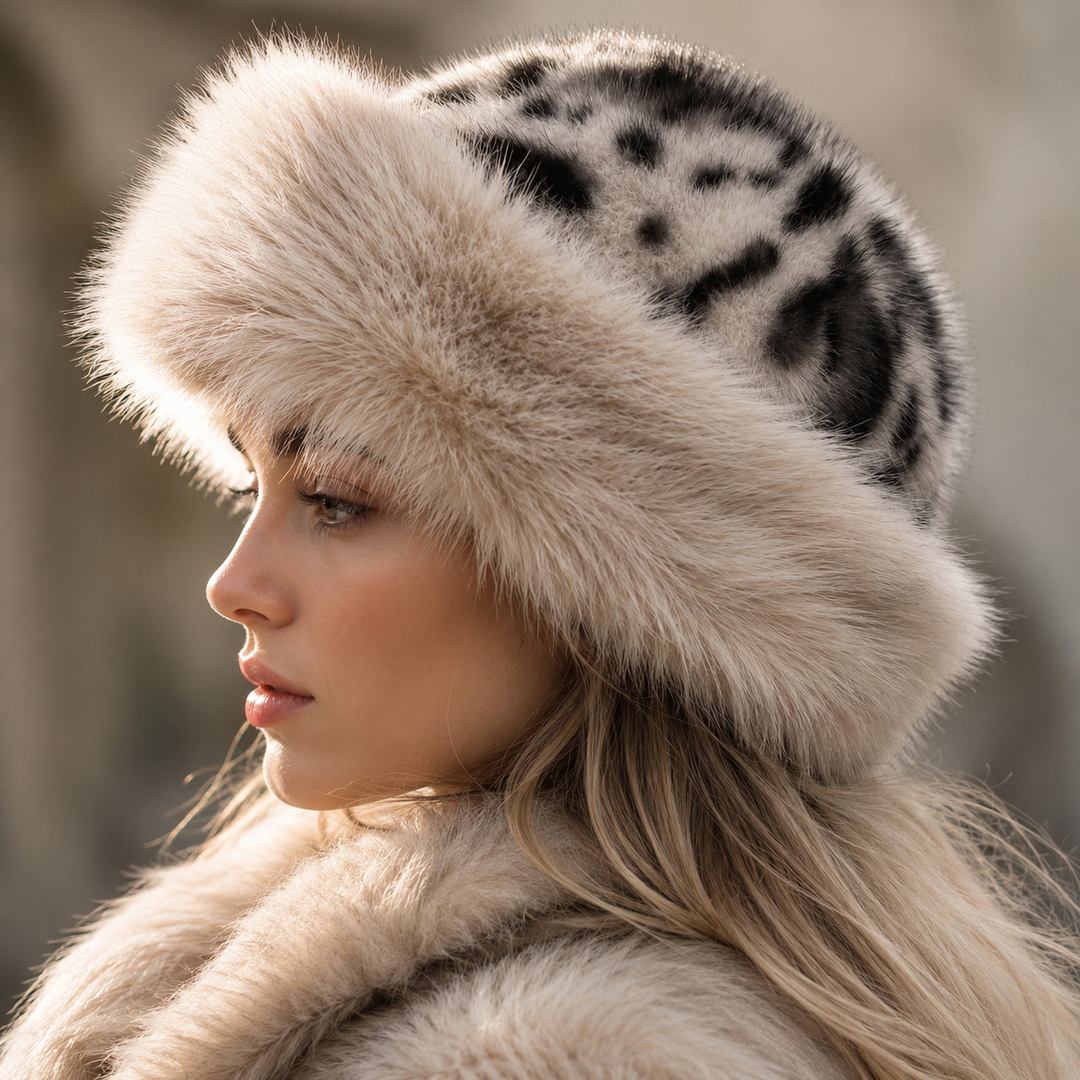 Women's Leopard Faux Fur Bucket Hat Winter Warm Cap