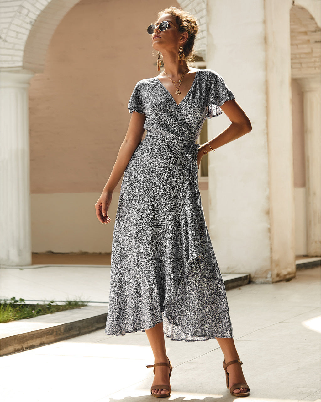 Retro Cotton Floral Dress with Lace-Up | V-Neck Irregular Midi-HighTouch