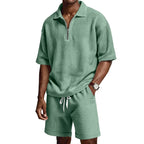 Men's Zip-Up Short-Sleeve Shorts Set-HighTouch