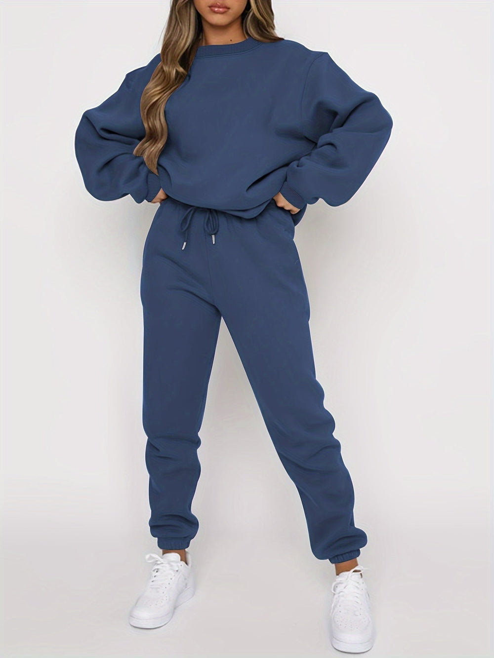 Ribbed Two-Piece Lounge Set for Women – Sweatshirt & Joggers-HighTouch
