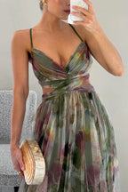 Faye™ | Elegant Printed Lace-Up Maxi Dress