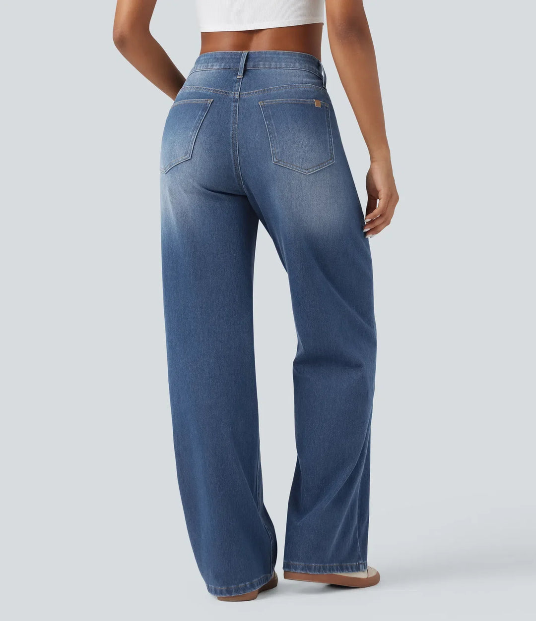 Baggy Jeans Women High Waisted Asymmetric Washed Denim