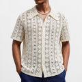 Mens Short-Sleeve Cardigan Crochet Hollow-Out Knitted Sweater-HighTouch