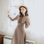 Women's Literary Retro Temperament Plaid Dress-HighTouch