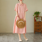 Women's Fashion Simple Solid Color Linen Dress-HighTouch