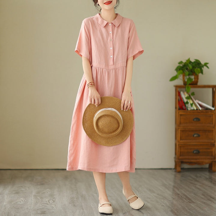 Women's Fashion Simple Solid Color Linen Dress-HighTouch