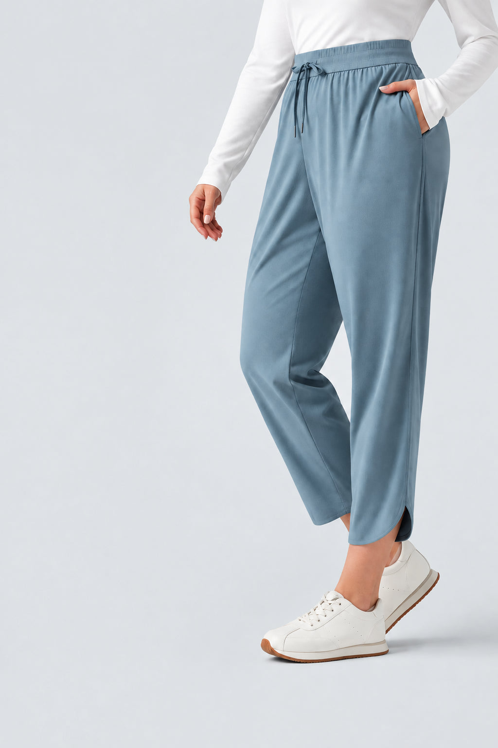 Plus Size Mid Rise Drawstring Curved Hem Quick Dry Golf Tapered Pants with Pockets-UPF40+