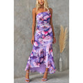 Flowers Print One-shoulder Dress Summer INS Casual Suspender Long Dresses Womens Clothing-HighTouch