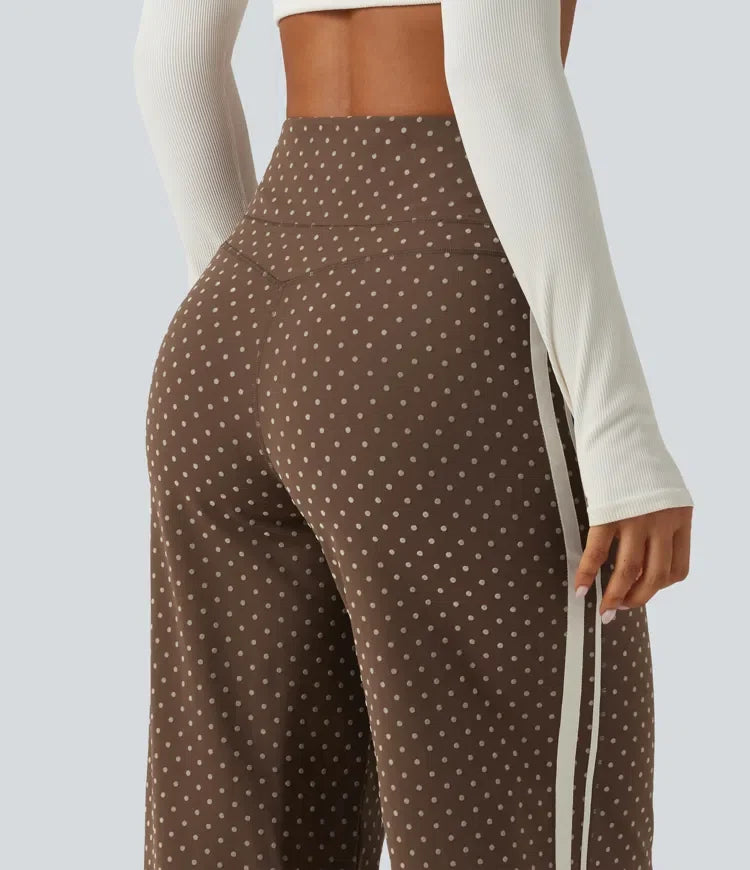 Yoga Pants Women High Waisted Polka Dot Wide Leg Tummy Control