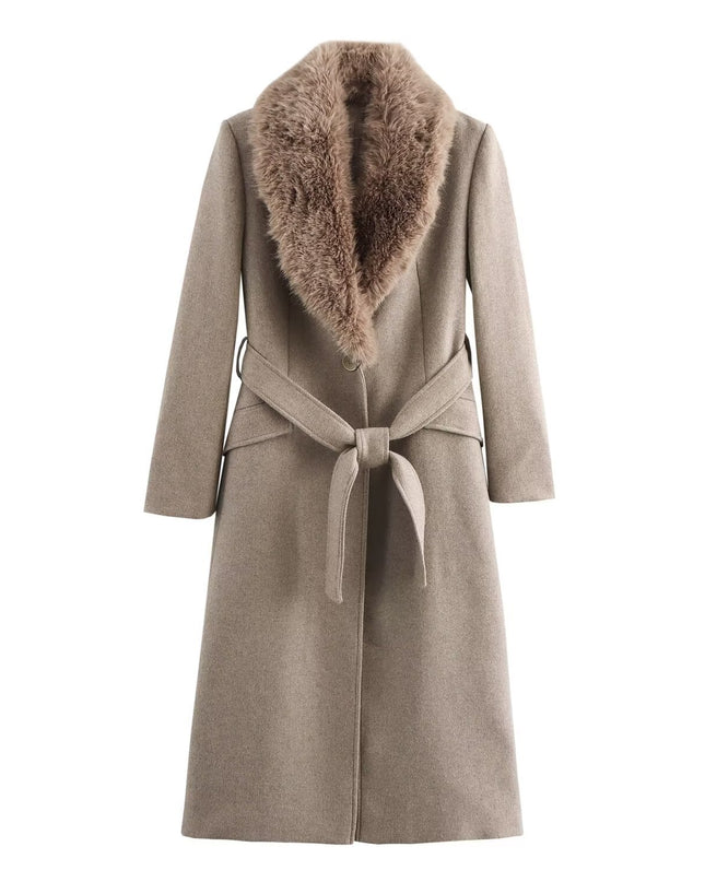 Cappotto di lana da donna con collo di pelliccia