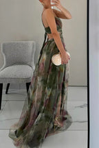 Faye™ | Elegant Printed Lace-Up Maxi Dress