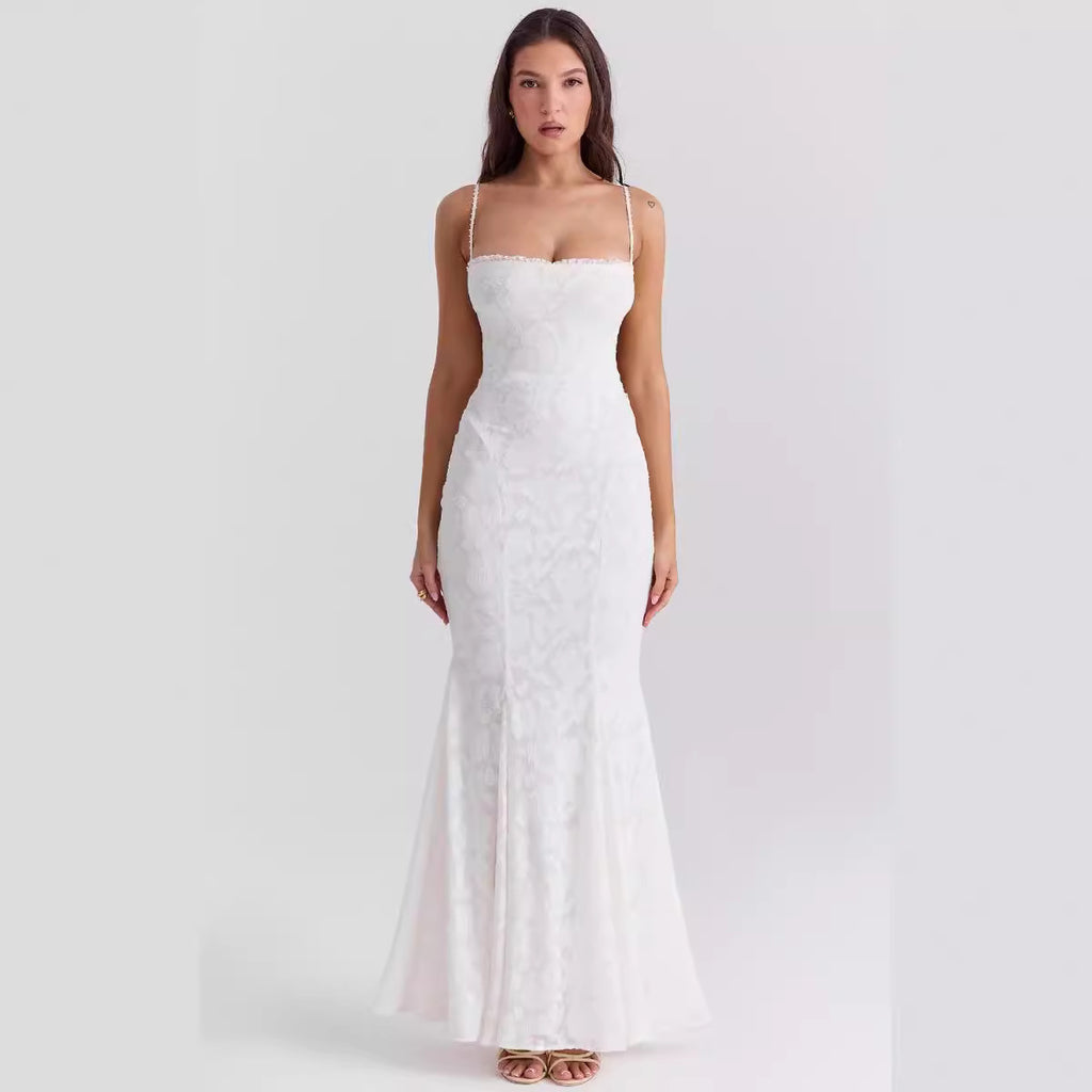 Women's Solid Color Sleeveless Sling Square Collar Backless Dress-HighTouch
