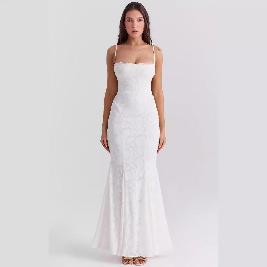 Women's Solid Color Sleeveless Sling Square Collar Backless Dress-HighTouch