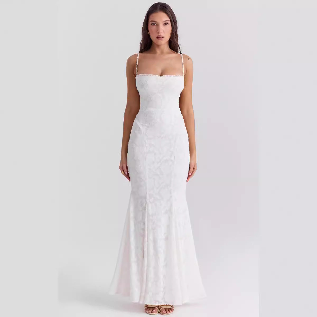 Women's Solid Color Sleeveless Sling Square Collar Backless Dress-HighTouch