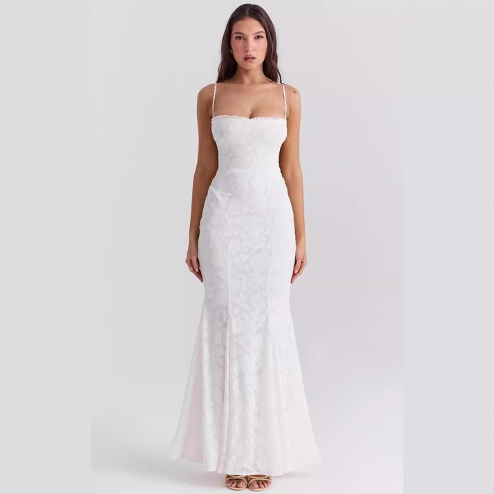Women's Solid Color Sleeveless Sling Square Collar Backless Dress-HighTouch