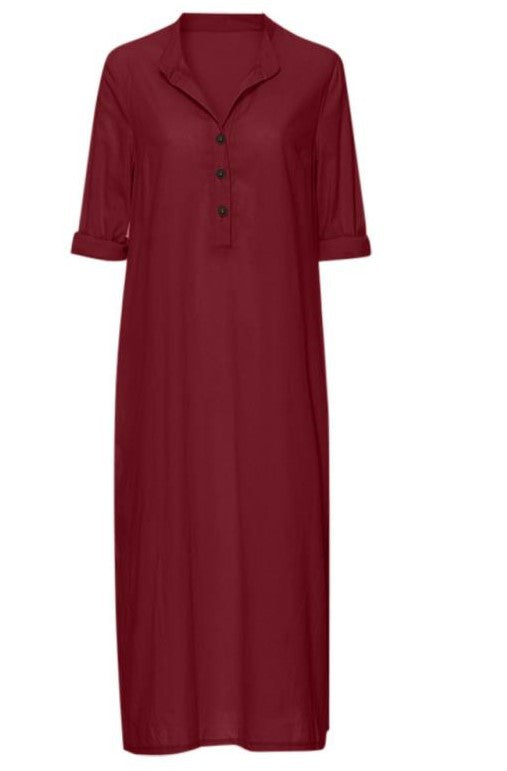 Linen Cotton Long Loose Waist Dress-HighTouch