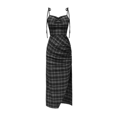 Women's High-Waist Sleeveless Long Skirt – Black Grey Straight Collar Maxi Skirt-HighTouch