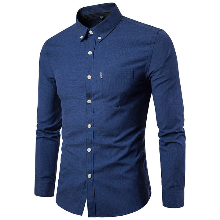 Men's Slim Long Sleeve Dress Shirt – Korean Style Plain Collection-HighTouch