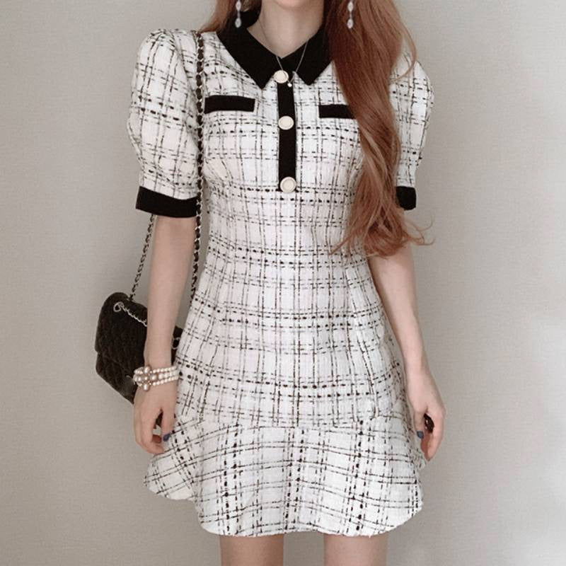 Women’s Plaid Long Dress – Elegant Casual Style-HighTouch