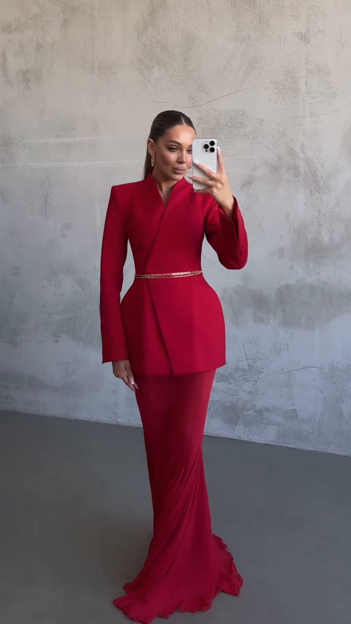 Cross-border Foreign Trade Design Sense Temperament Commute Pure Color Mesh Suit-HighTouch