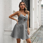 Women's High-Waist Plaid A-Line Dress – Casual Mini Skater Dress-HighTouch
