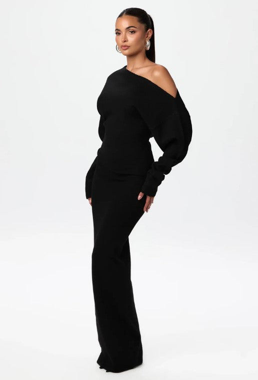Off‑Shoulder Knitted Bodycon Dress-HighTouch