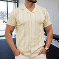 Short Sleeve Men's Fashion Striped Hollow Shirt-HighTouch