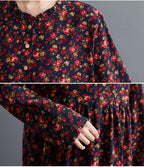 Women's Cotton-Linen Fold Stitch Dress – Relaxed Casual Midi Dress-HighTouch