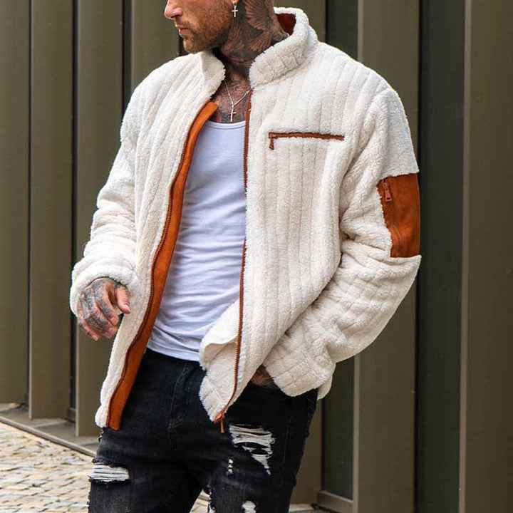 Men’s Color Block Winter Jacket – Casual Cotton Blend Coat-HighTouch