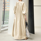 Women's V-Neck Long Maxi Dress – Soft Cotton-Blend Casual Dress-HighTouch